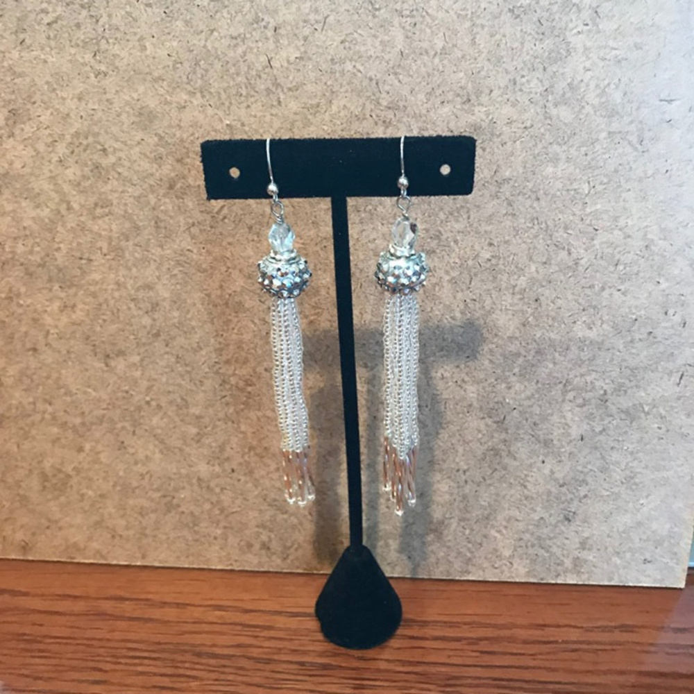 Long Silver Tassel Earrings-New/Handmade